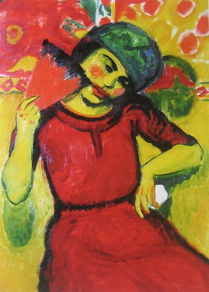 Jeune femme avec un fan rouge - 1910