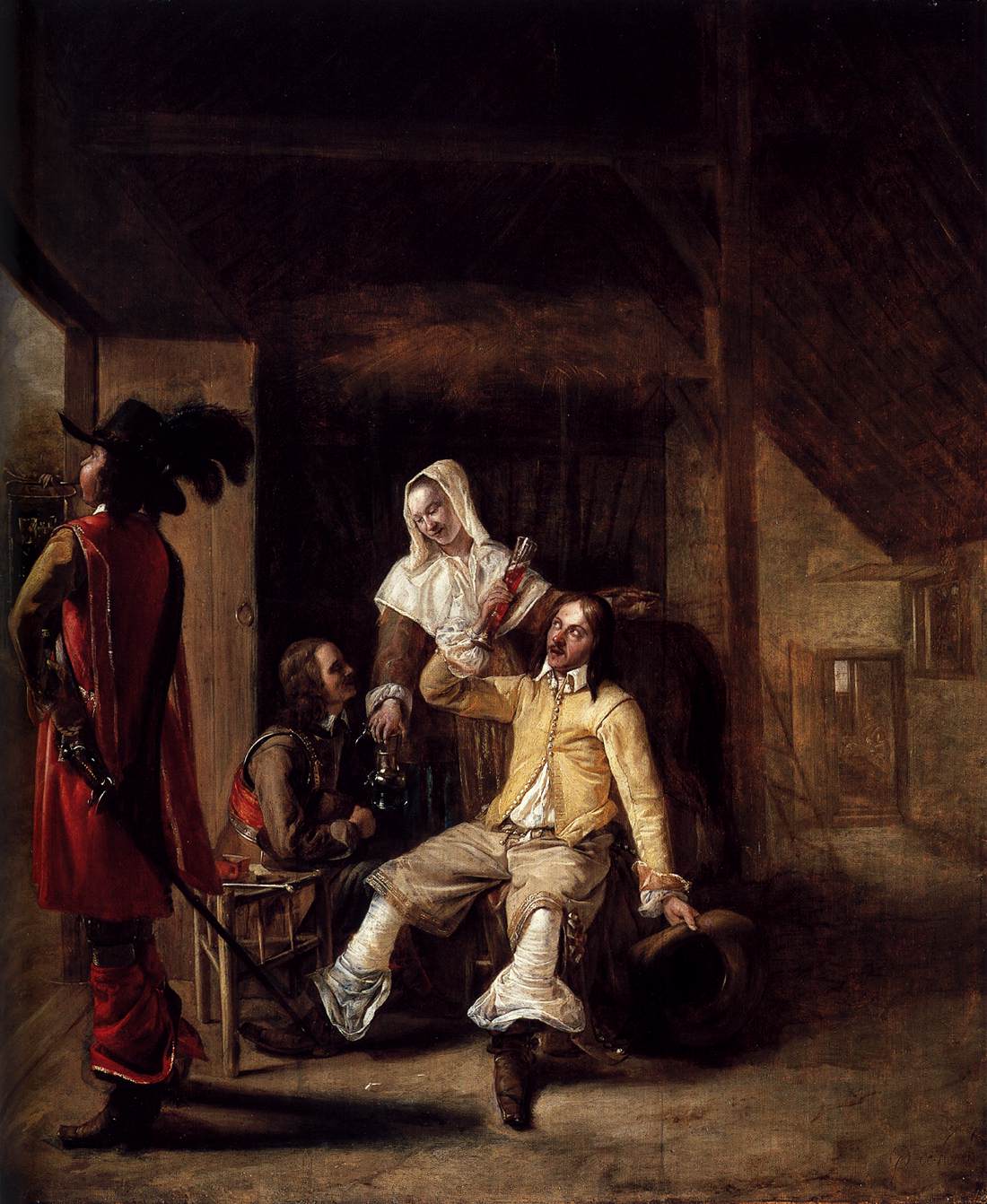 Two Soldiers and a Woman Serving with a Trumpeter