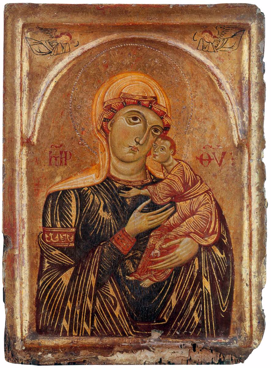 Panna a dítě se dvěma anděly