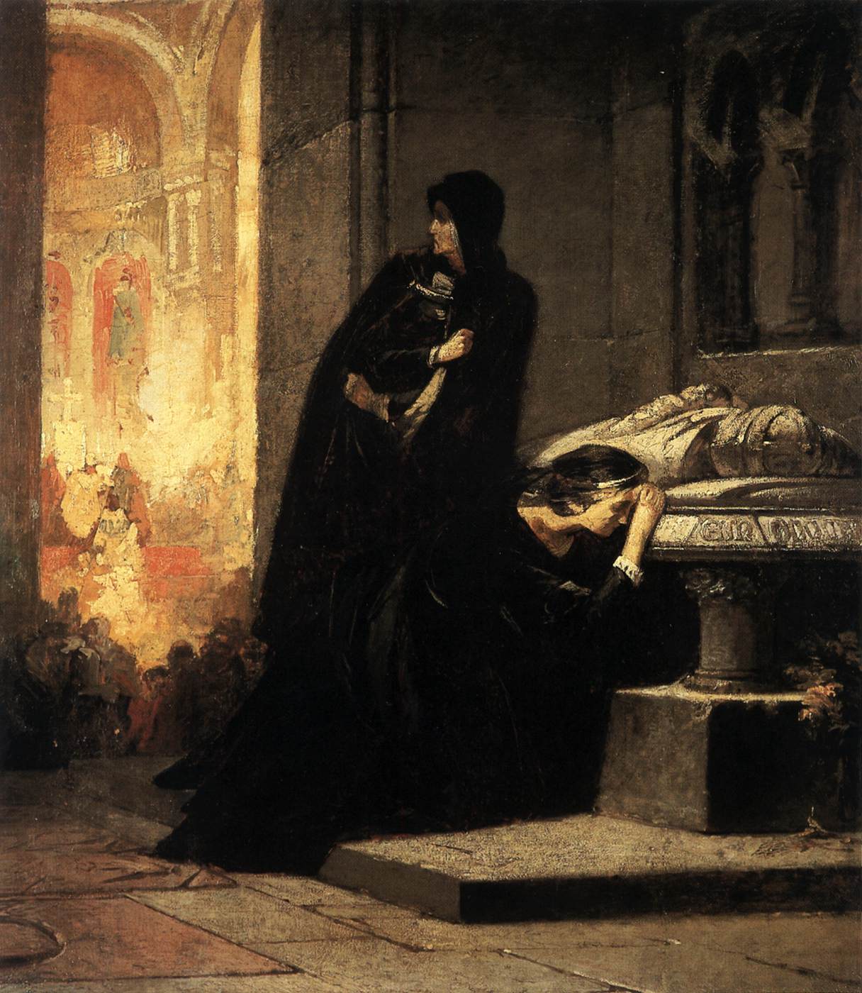 Queens Isabel și María în mormântul regelui Lajos el Grande în 1385