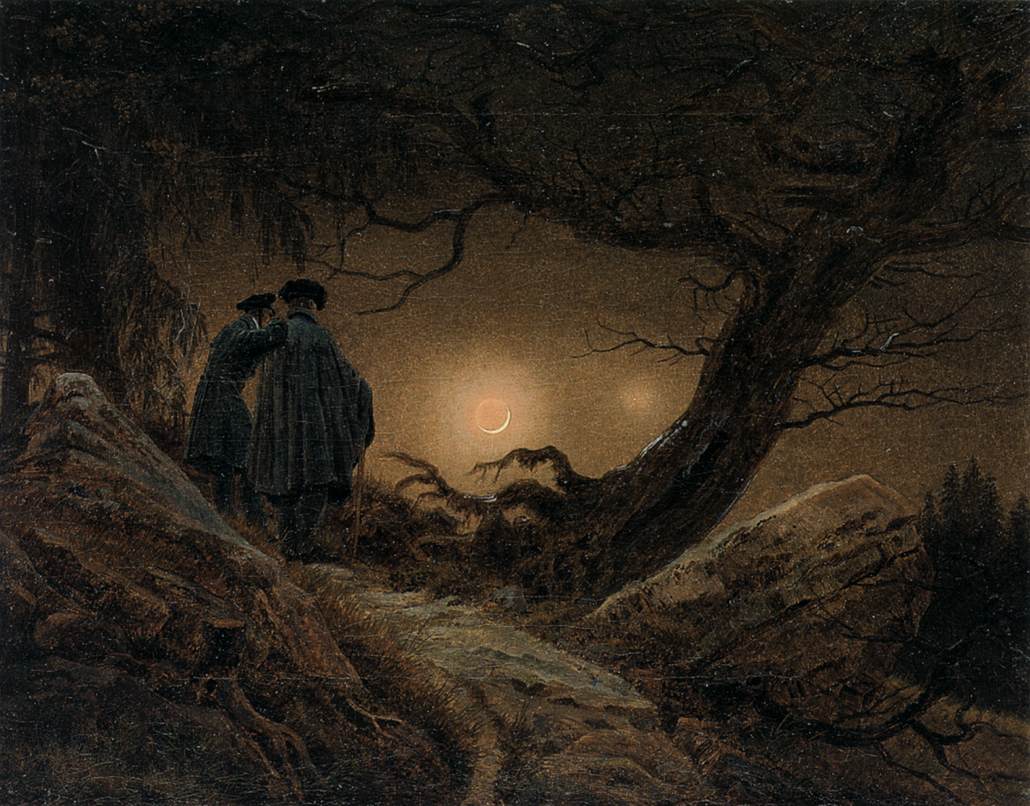 Deux hommes contemplant la lune