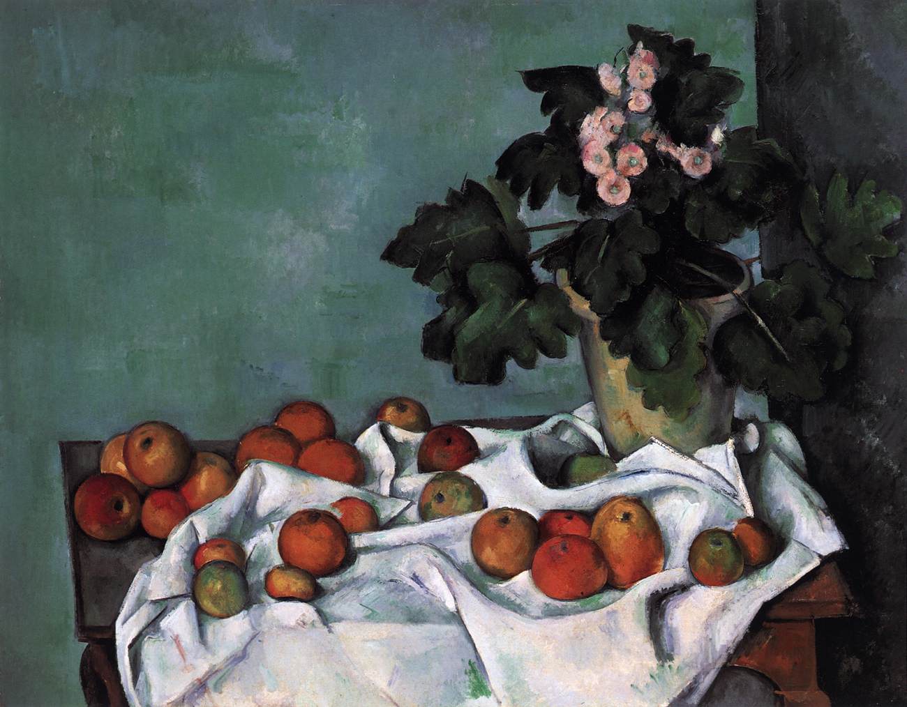 Soulever la nature avec des pommes et un pot de primajos