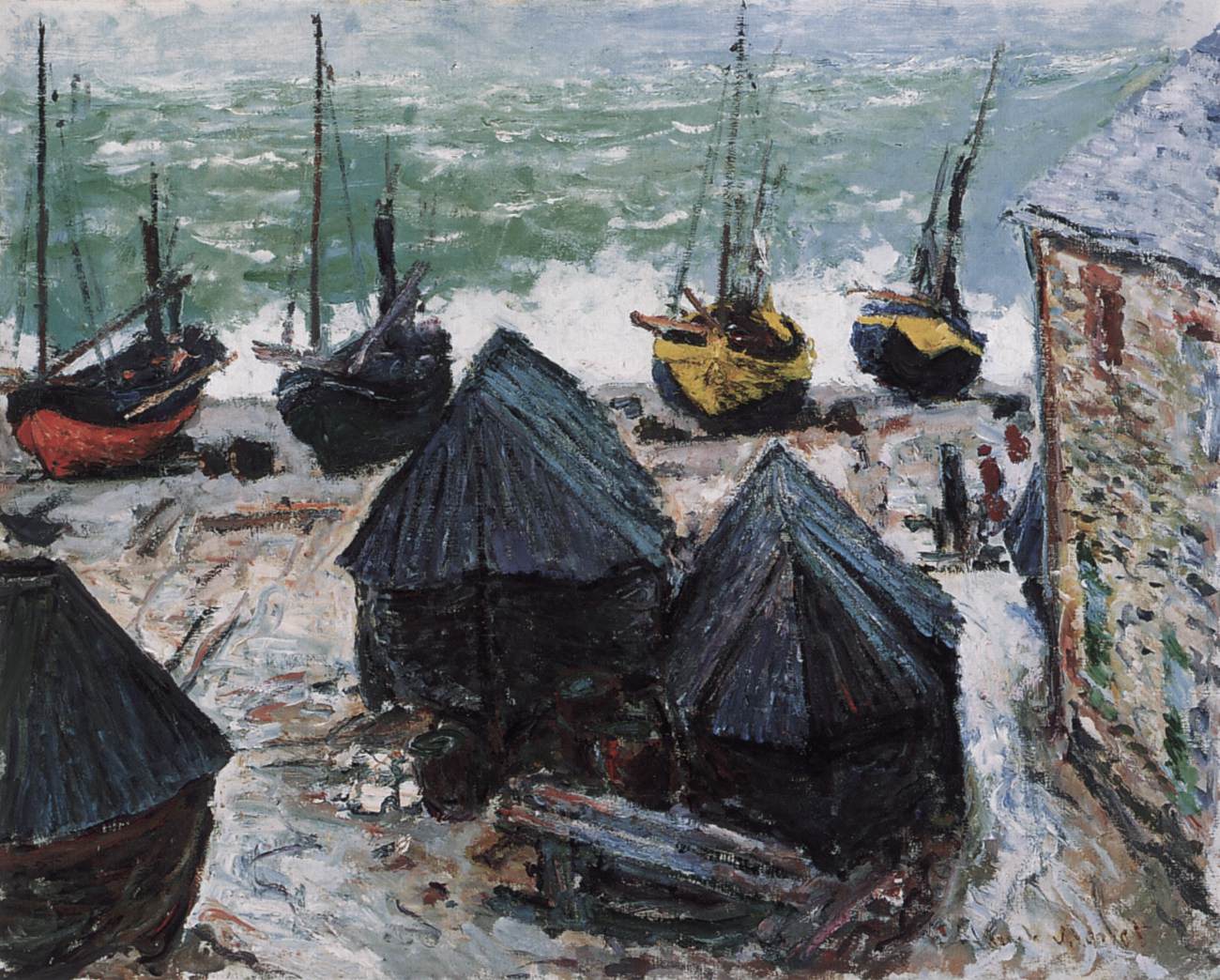 Bateaux sur la plage de l'étretat