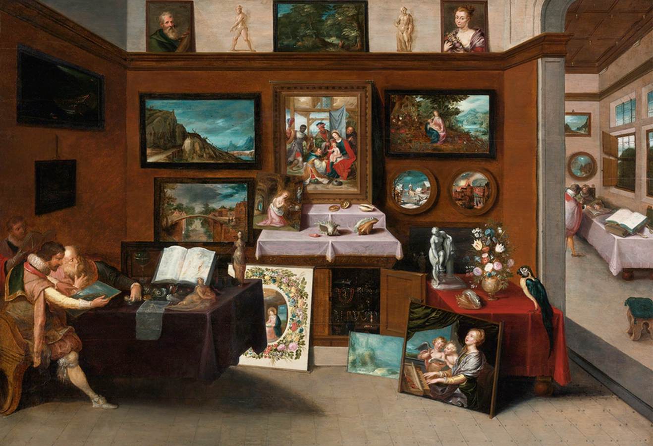 El Interior de una Galería de Pinturas con Conocedores Admirando Pinturas