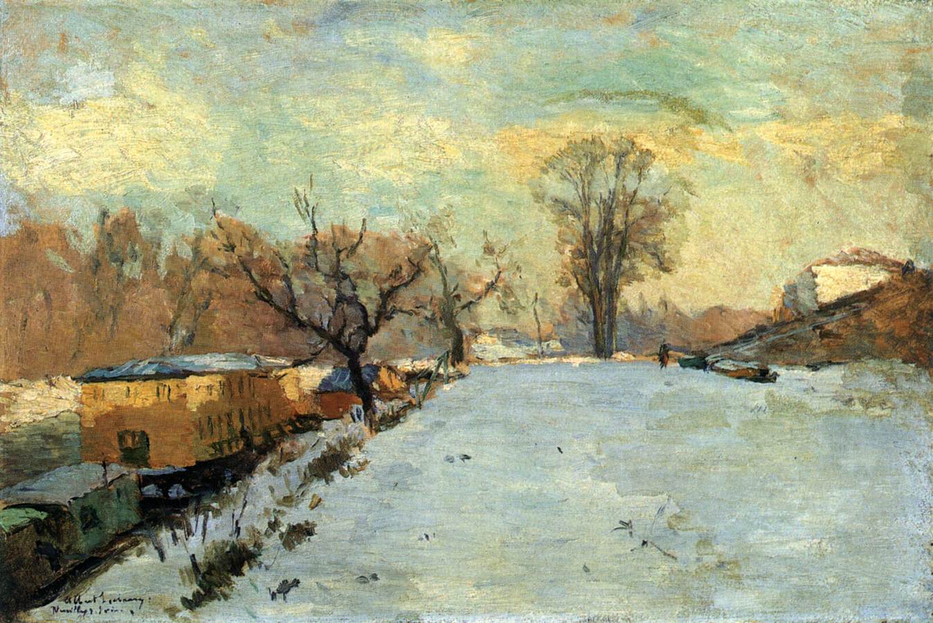 Carretera a orillas del Sena en Neuilly Inn Winter