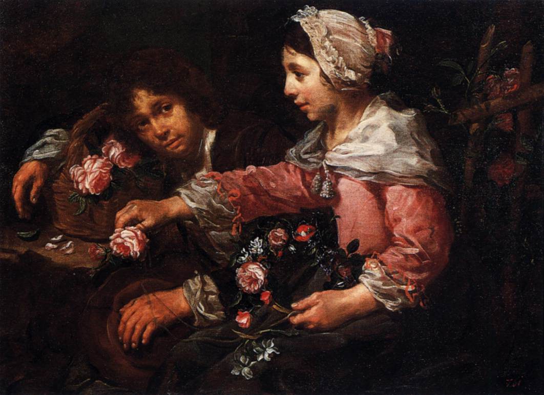 Chica que Une una Corona de Flores