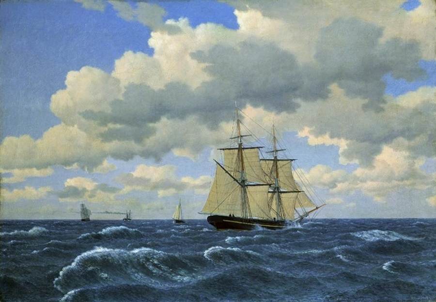 A Brig Under Sail in Good Weather