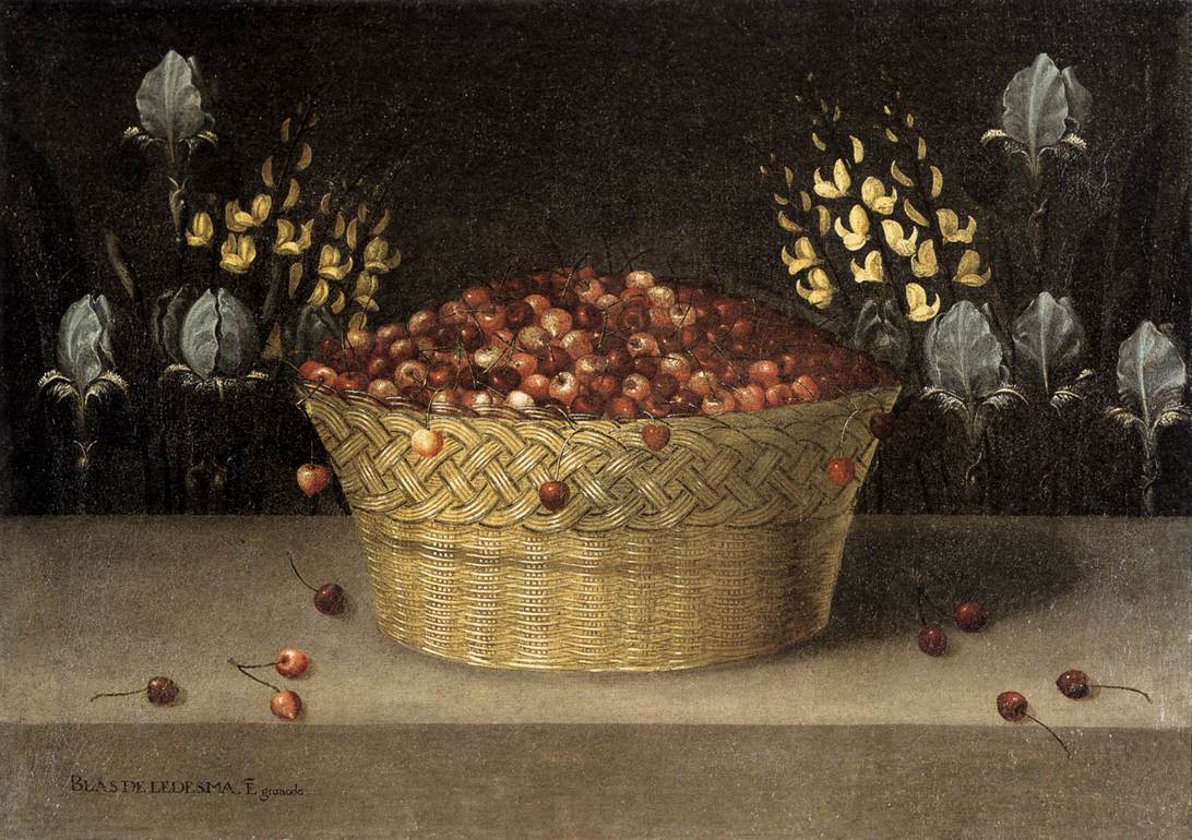 Panier de cerises et de fleurs