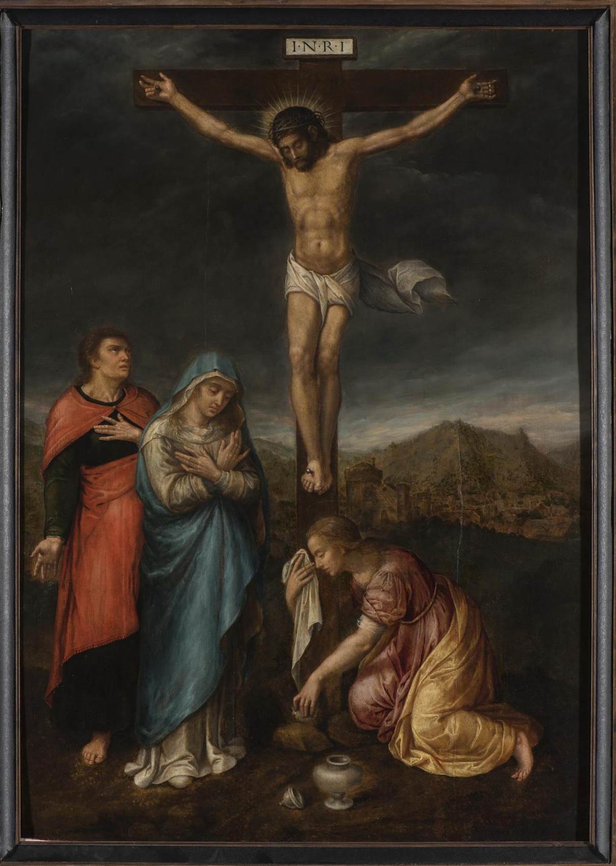 La crocifissione con la Vergine Maria, San Giovanni Evangelista e Maria Magdalena