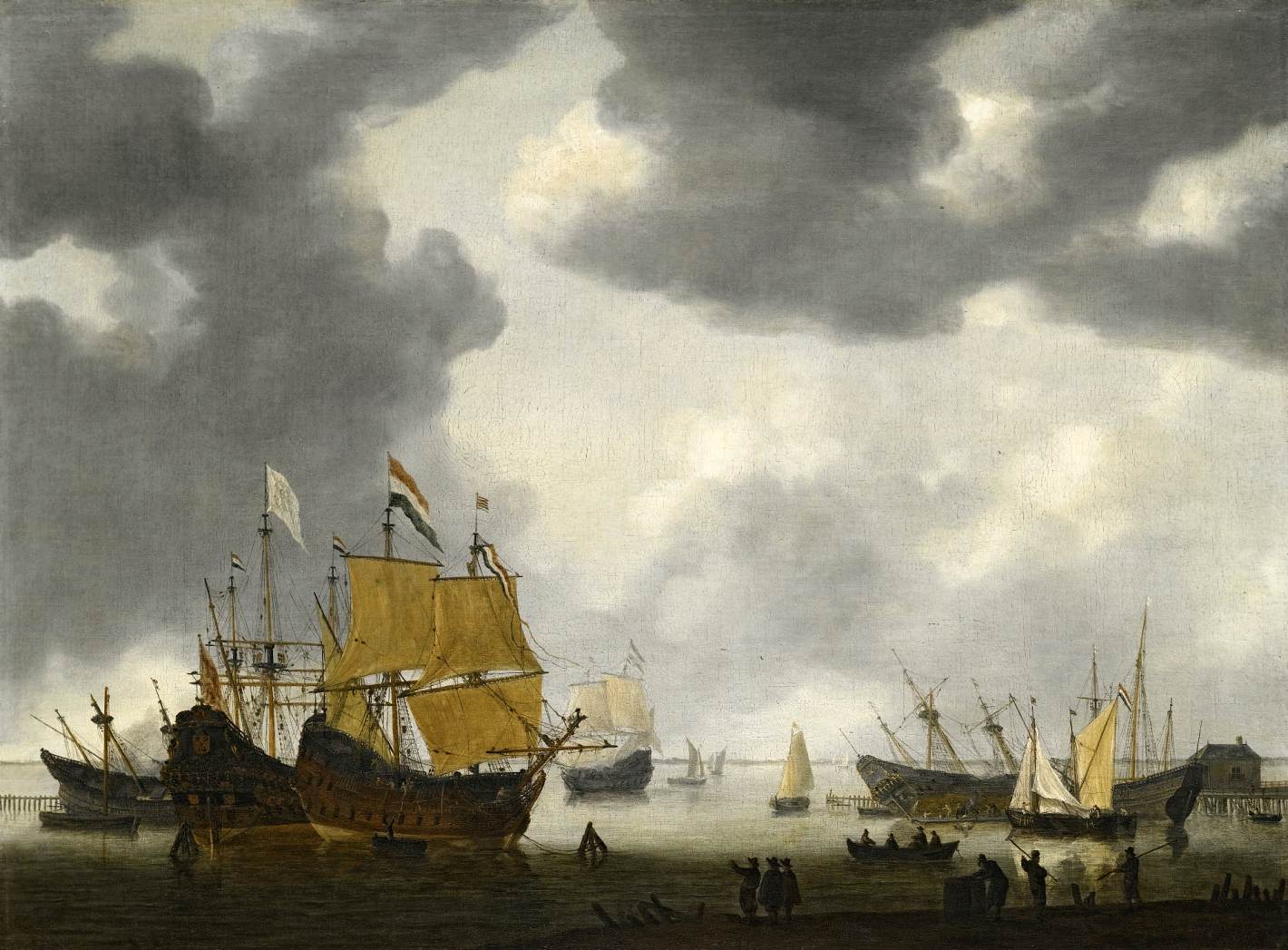 Holländska fartyg som väntar på reparation i IJ i Amsterdam