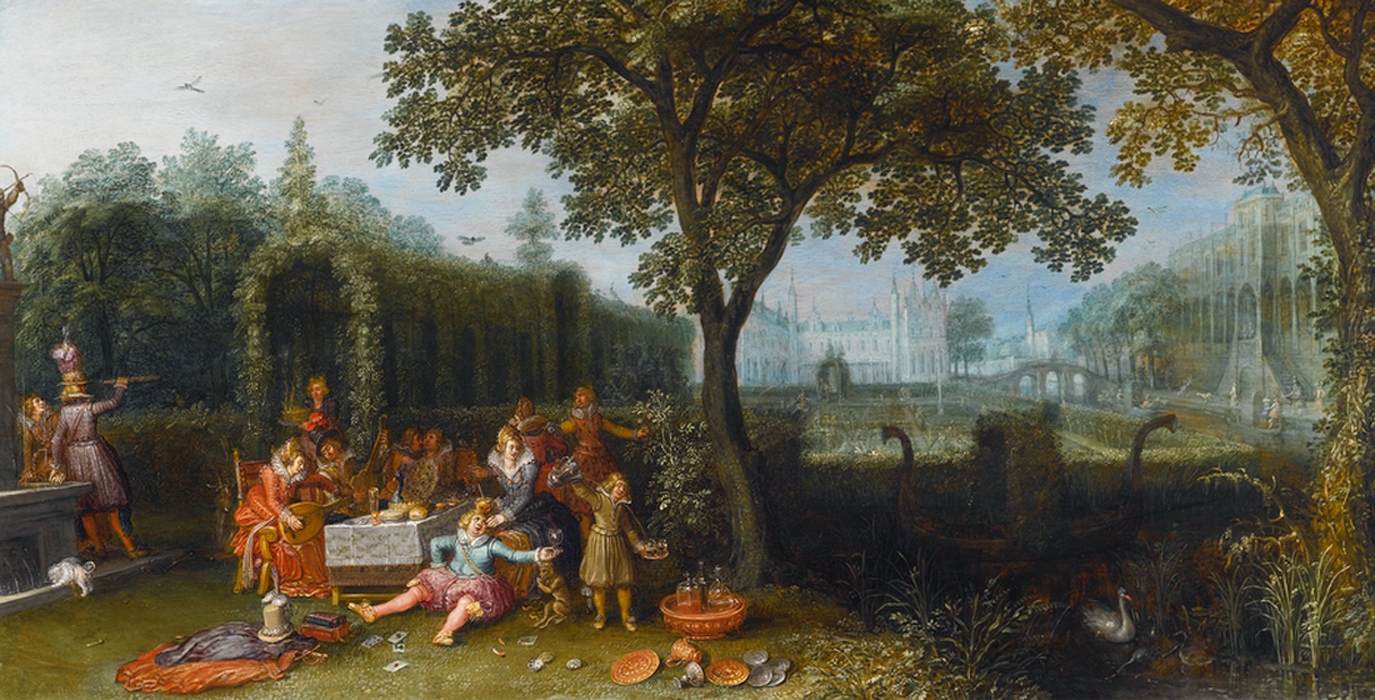 Gruppo elegante in un palazzo decorato