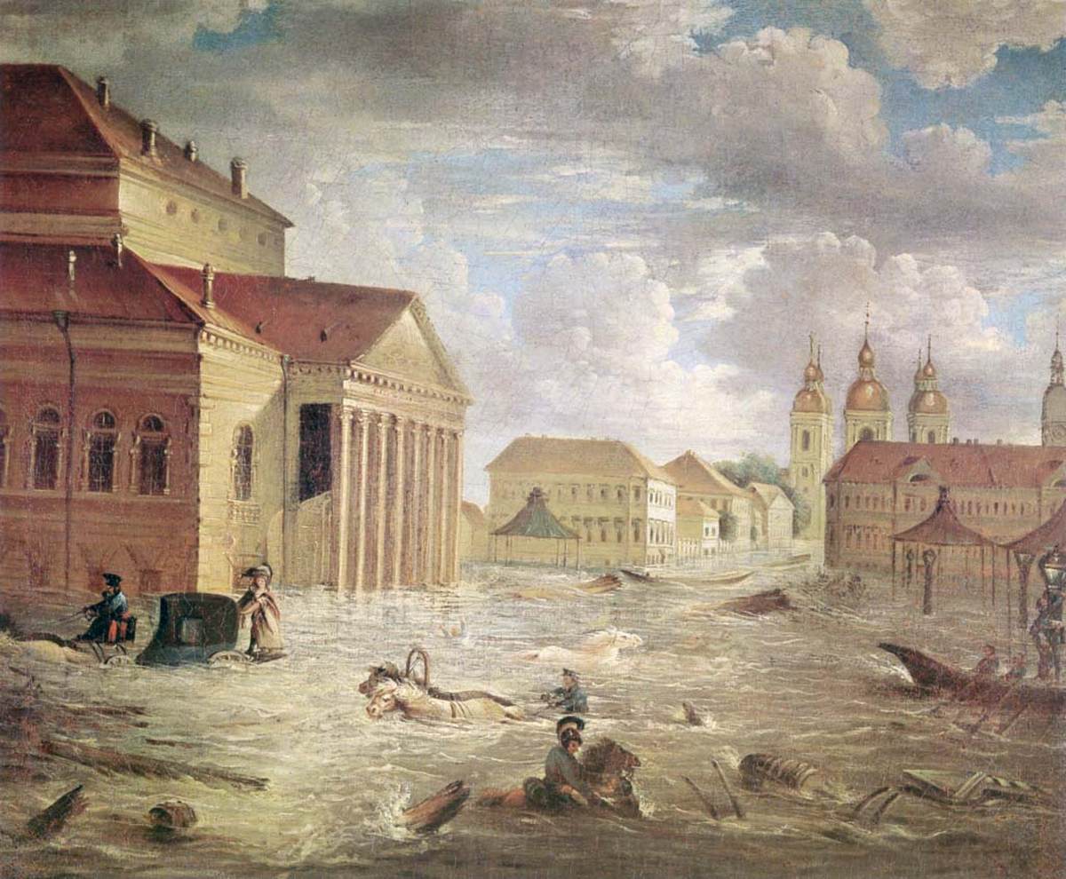 A Inundação de 1824 na Praça do Teatro Bolshoi Kamenny