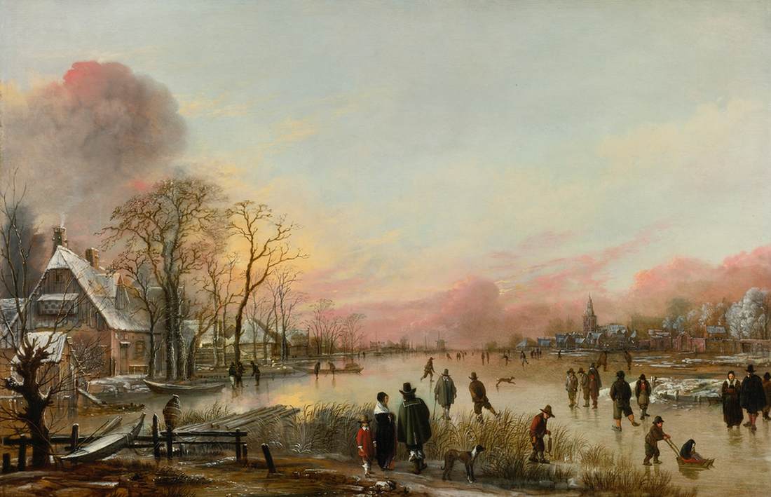 Rivière gelée au coucher du soleil