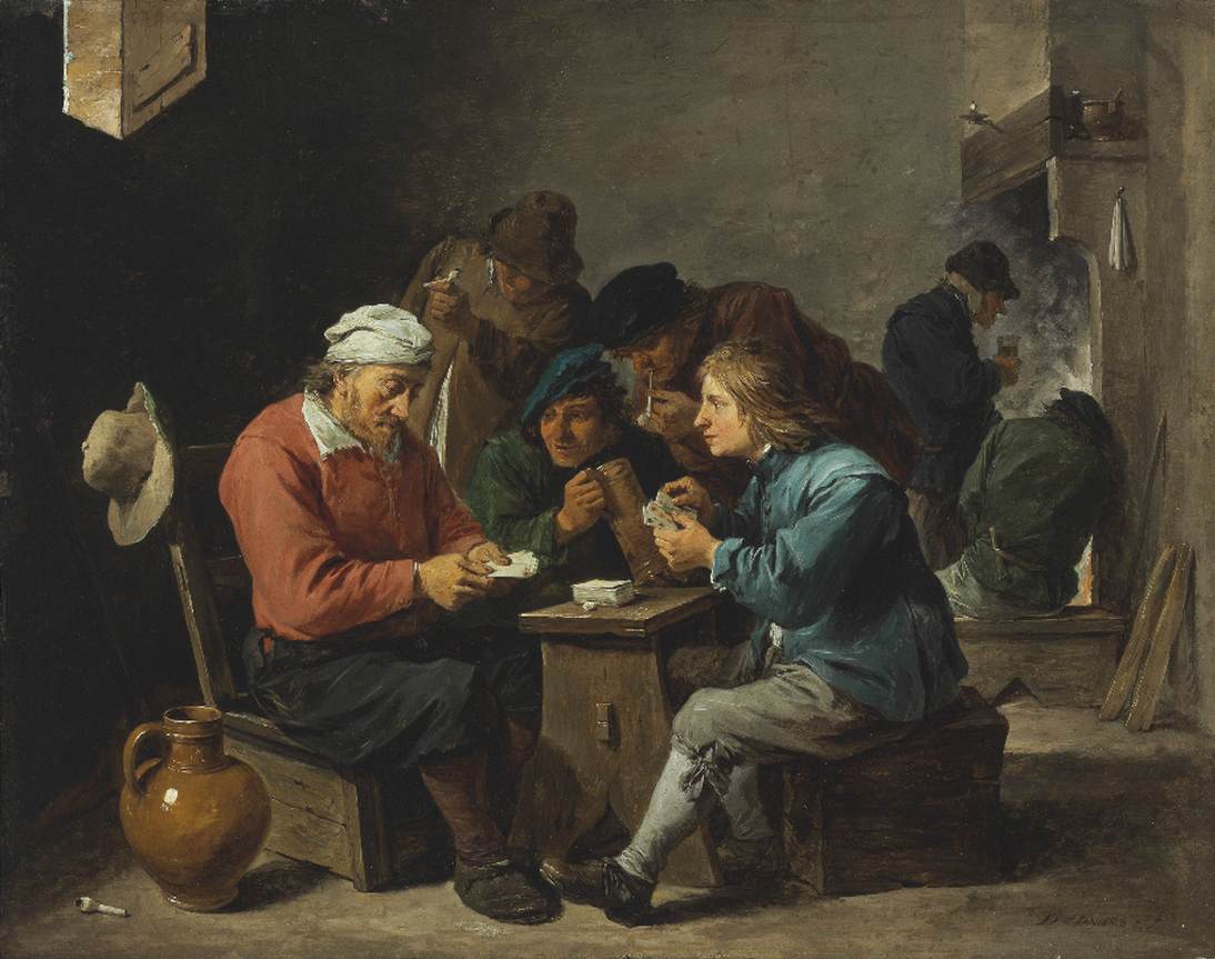 Camponeses jogando cartas em um interior
