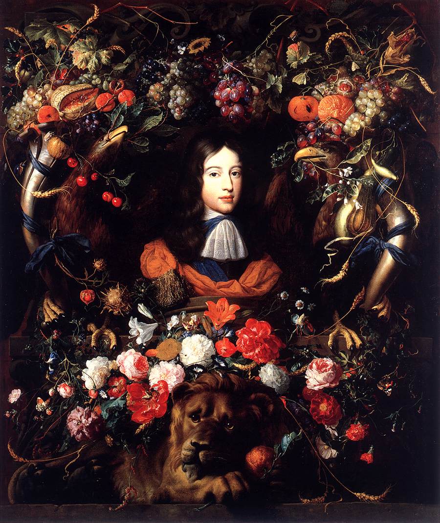 Guirnalda de Flores y Fruta con il ritratto del principe Guglielmo III di Orange