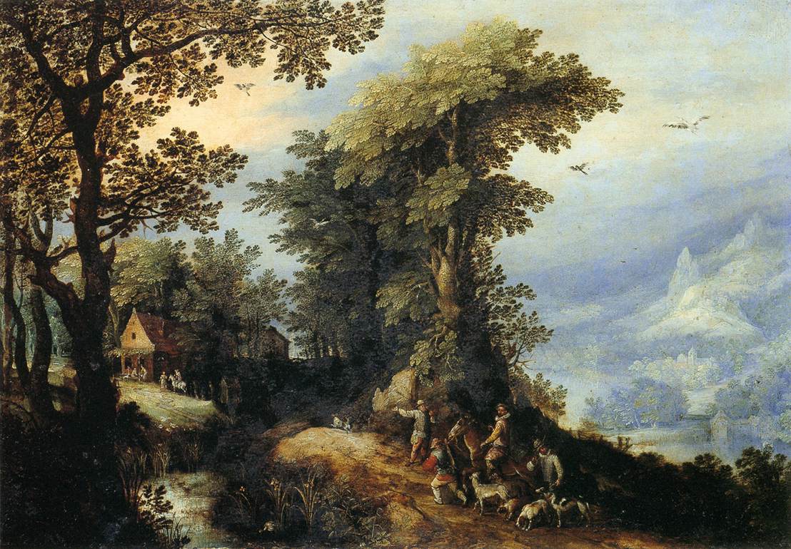 Paysage avec des chasseurs