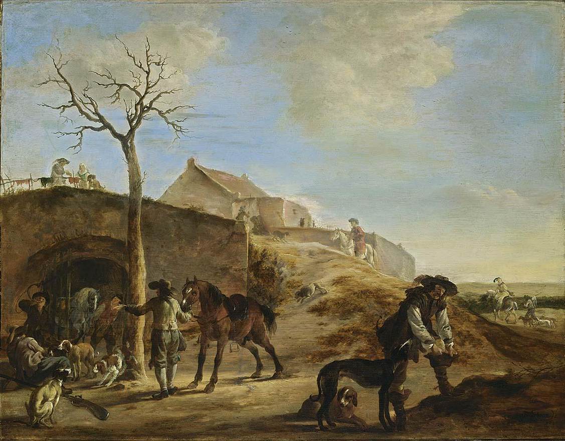 Paysage avec des chasseurs