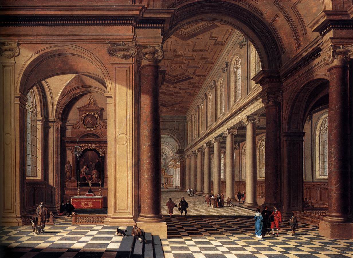 Interior de uma Igreja Católica Imaginária em Estilo Clássico