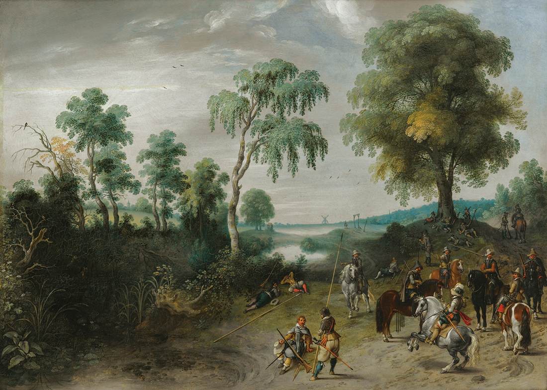 Paysage avec cavalier de course