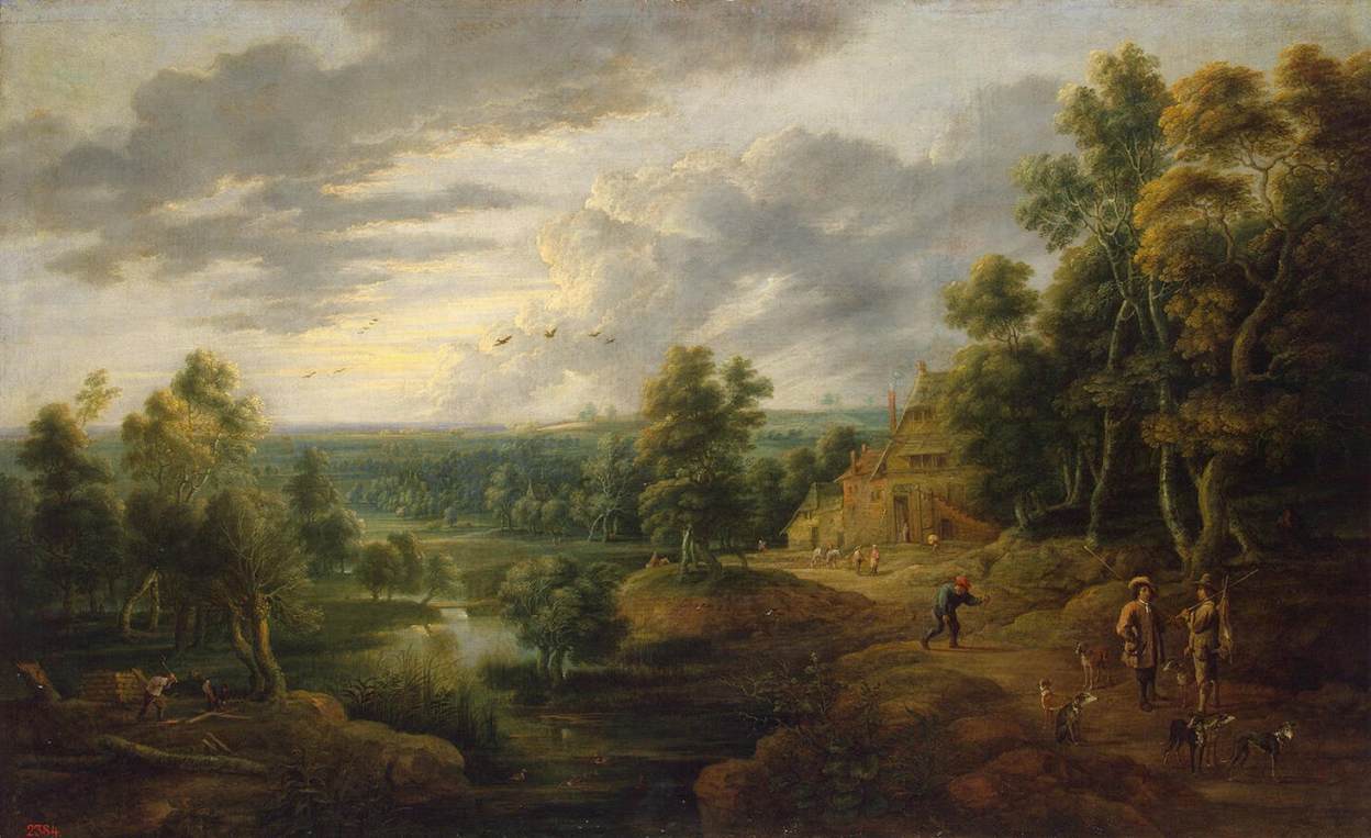 Paysage avec des chasseurs