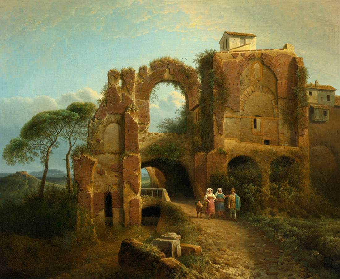 Paesaggio italiano con figure e rovine