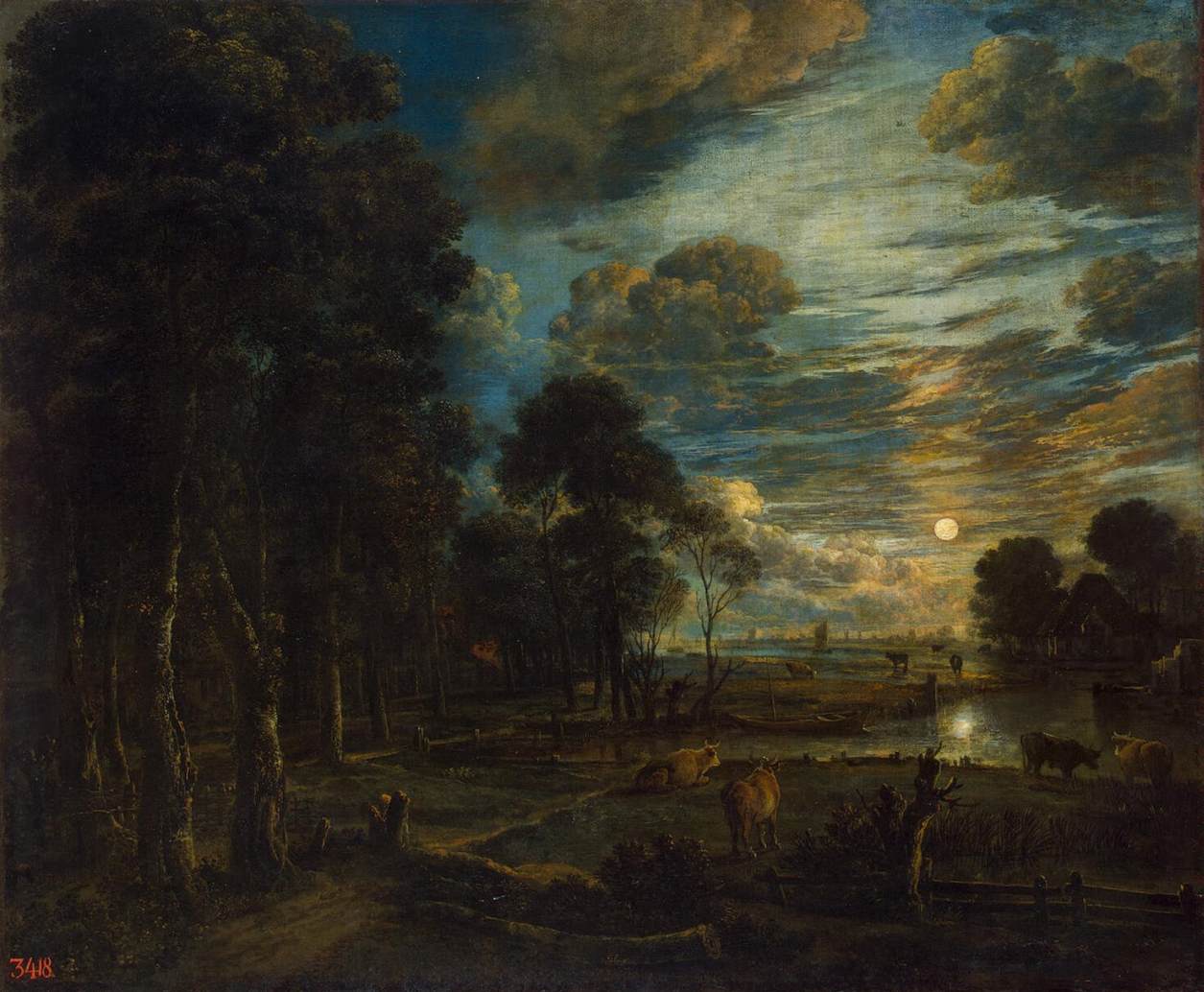 Paysage nocturne avec une rivière