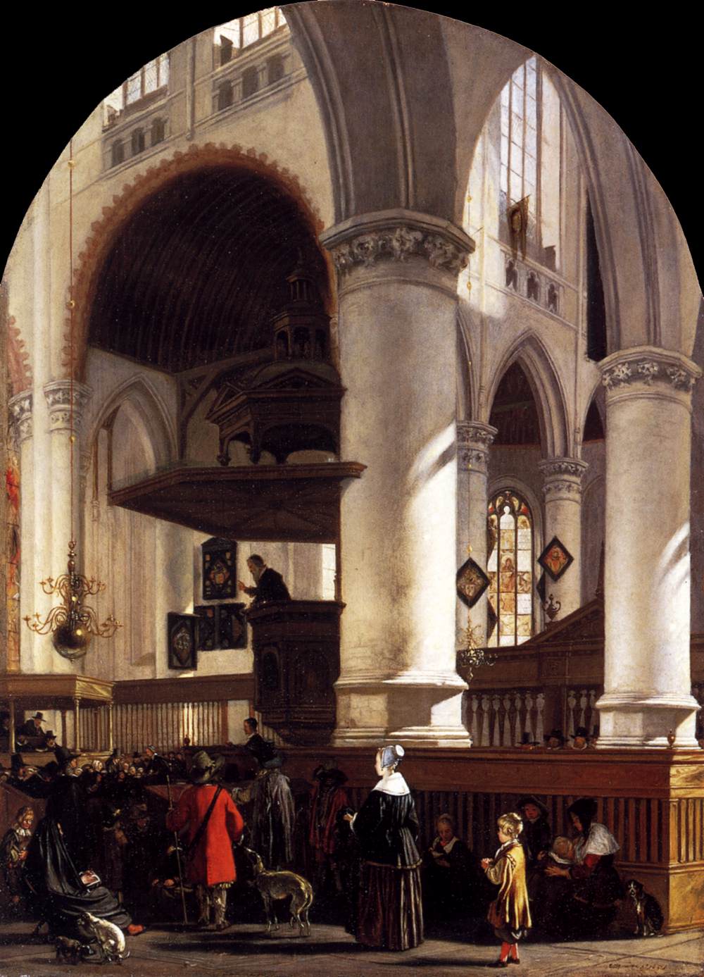Interior of the Oude Kerk in Delft During a Sermon