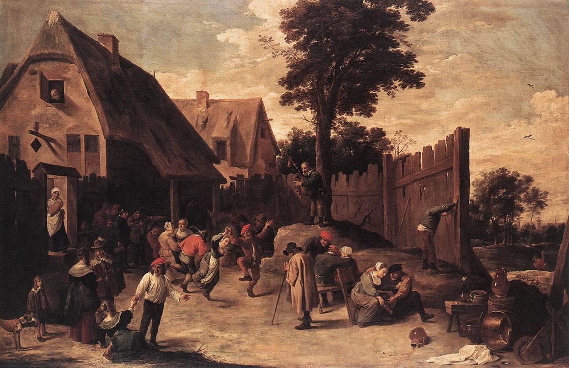 Bønder, der danser uden for en kro
