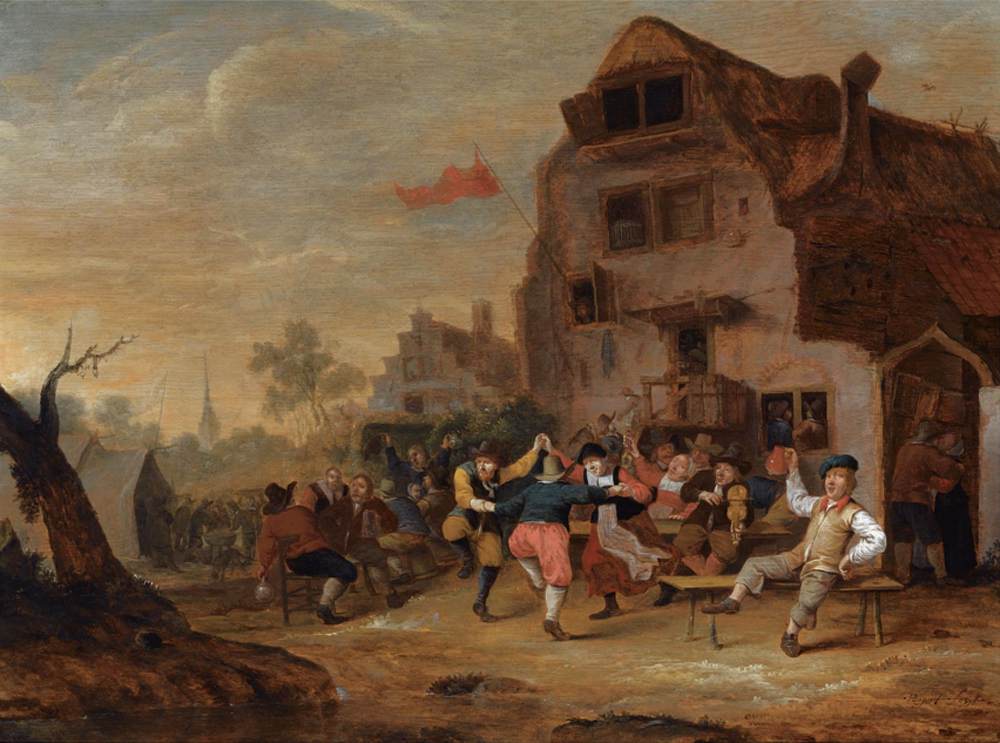 Bauern außerhalb eines Gasthauses
