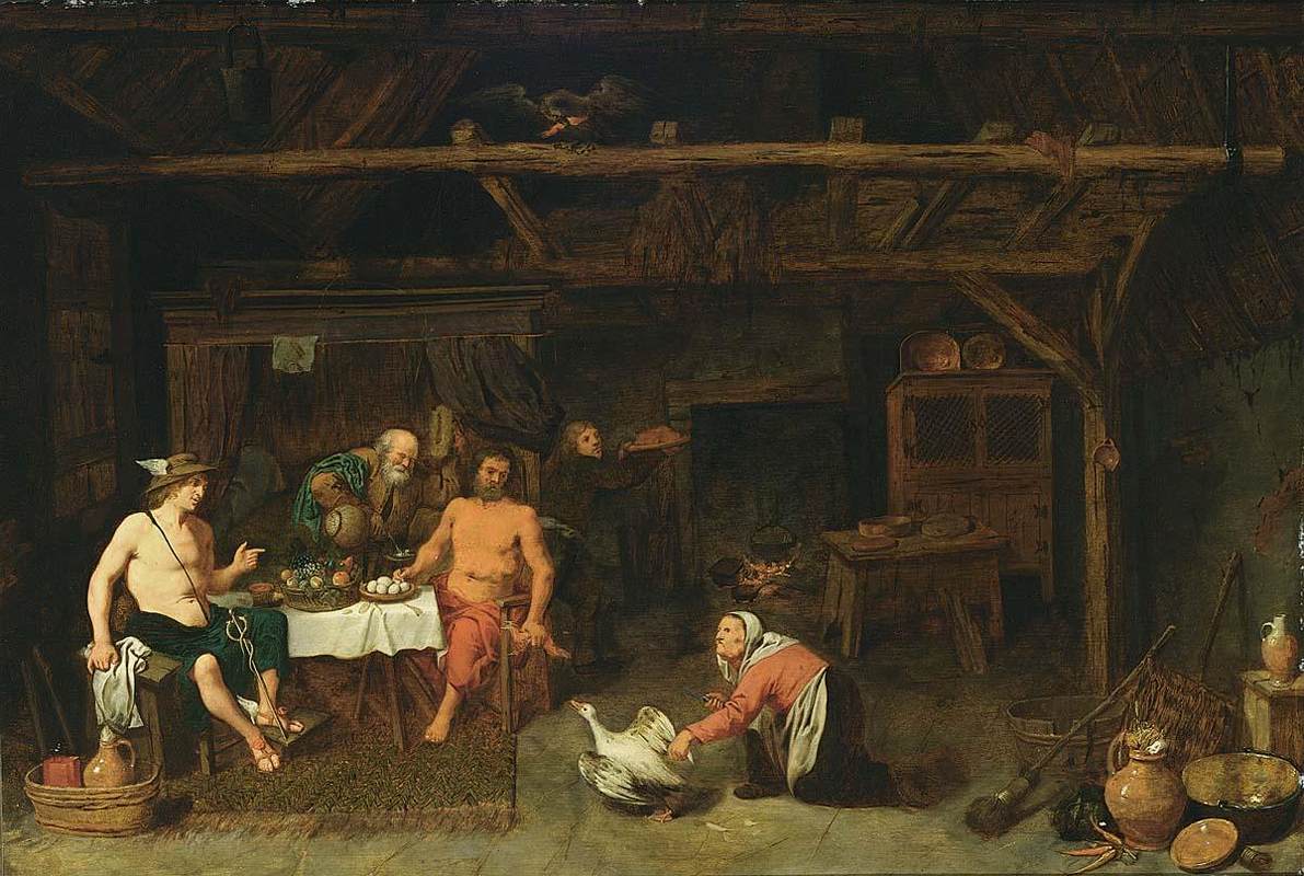 Filemón y Baucis Dando Hospitalidad a Júpiter y Mercurio