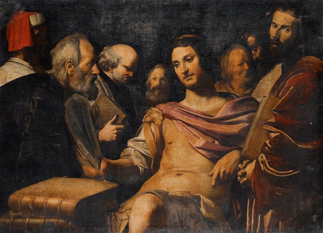 Ptolemy II discutant de la traduction de l'Ancien Testament avec les érudits hébreux
