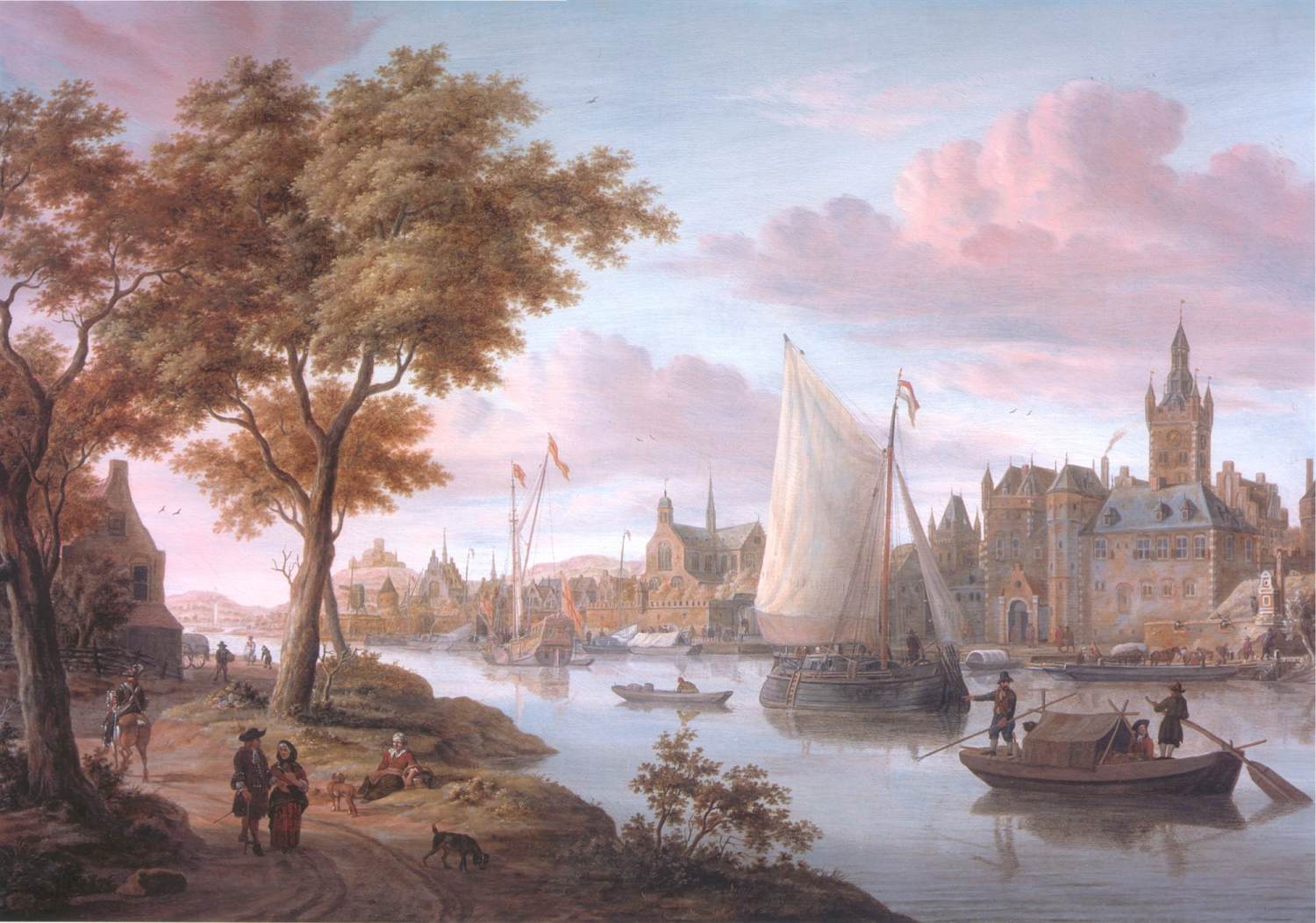 Riverlandscape z miastem w tle