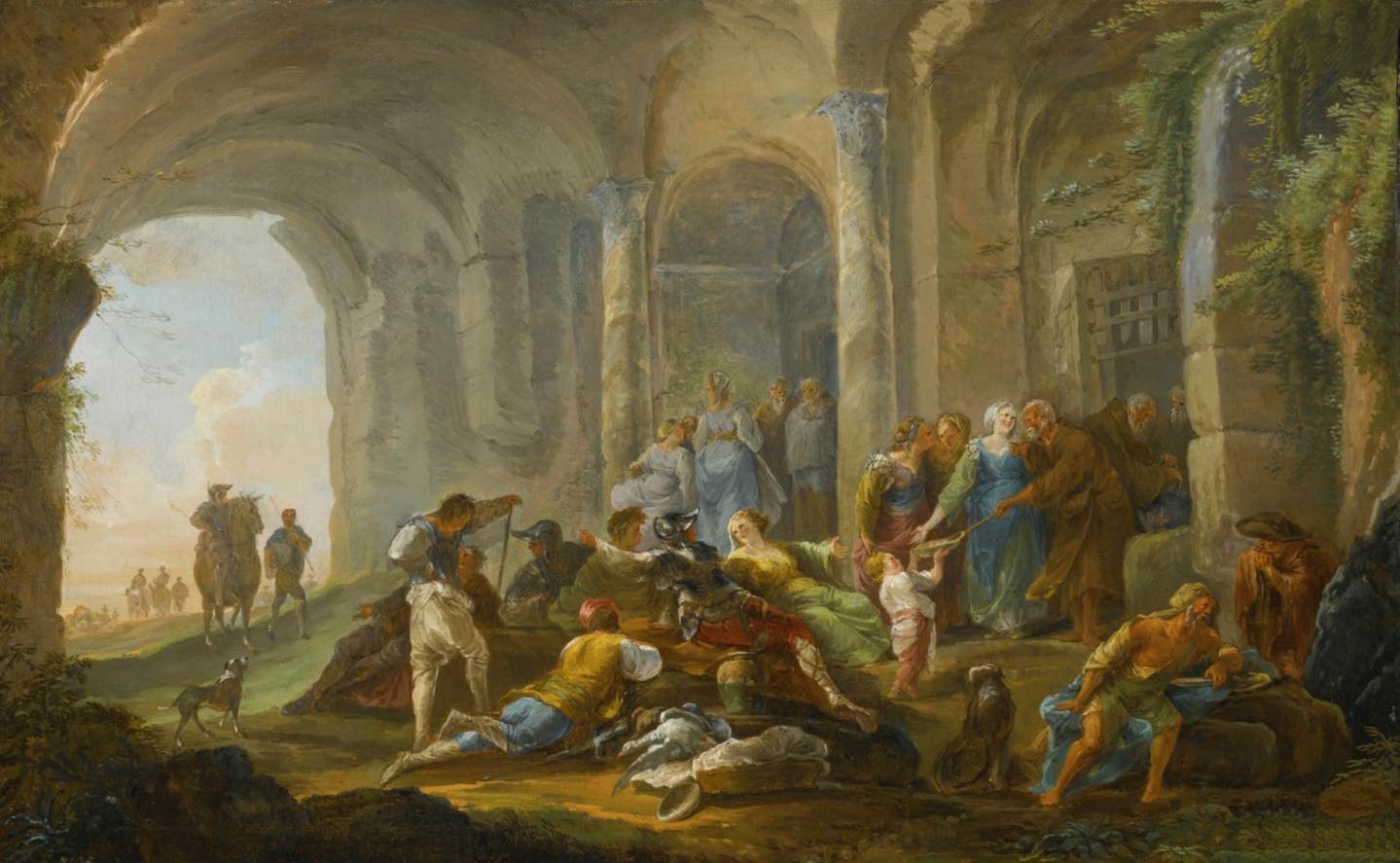 Figure romane sotto un portico