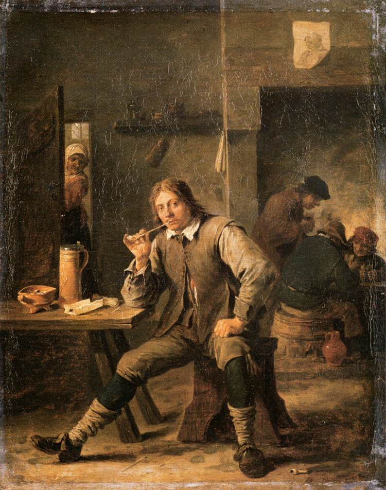 Smoker Inclinando su Codo Sobre una Mesa