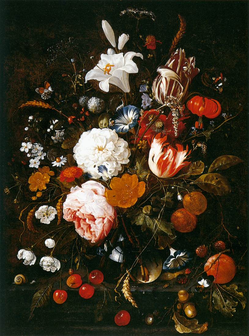 Natureza-morta com Flores em um Jarro de Vidro e Frutas