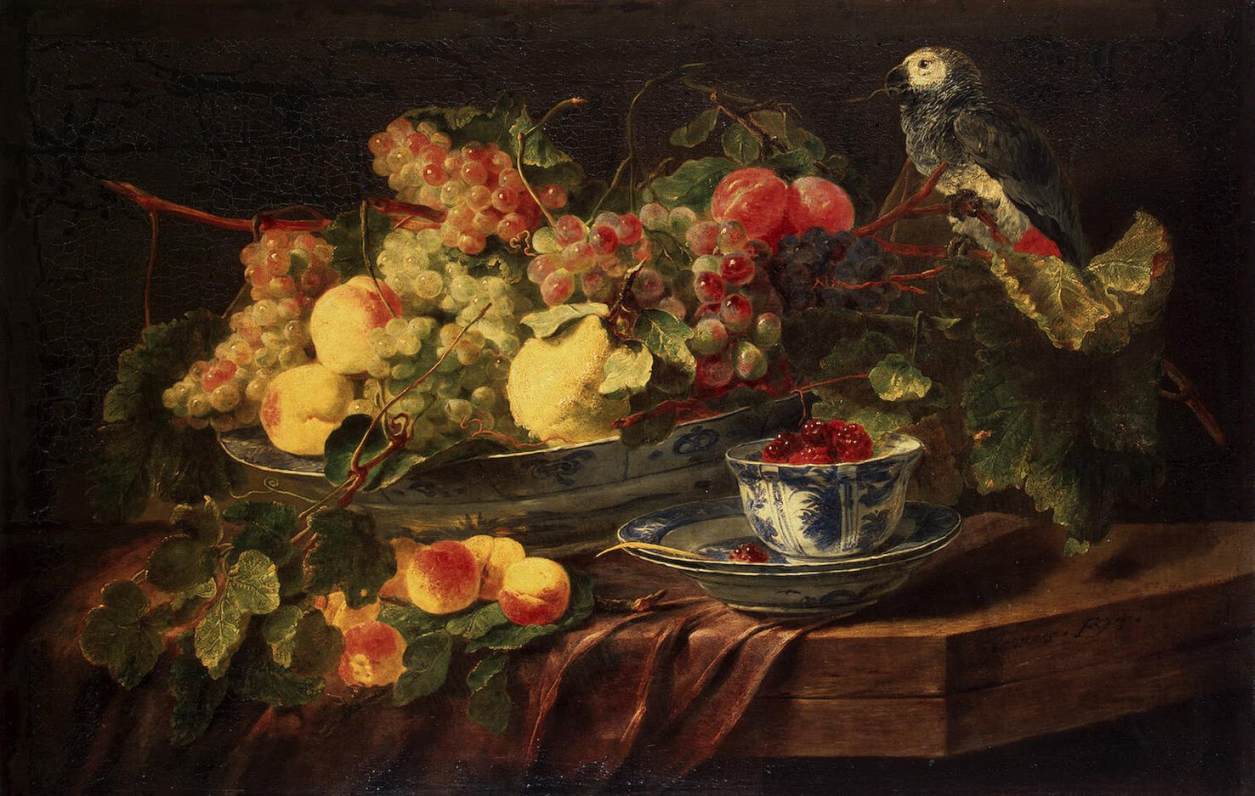 Bodegón de Frutas y Loros