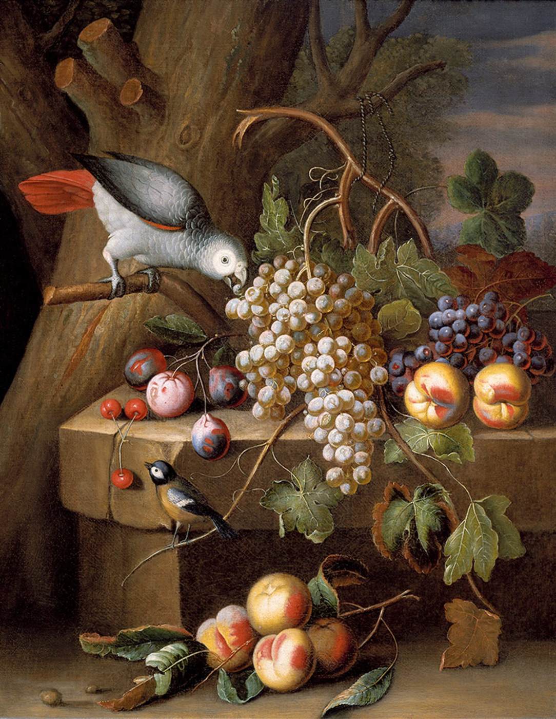 Nerega avec des fruits et des oiseaux