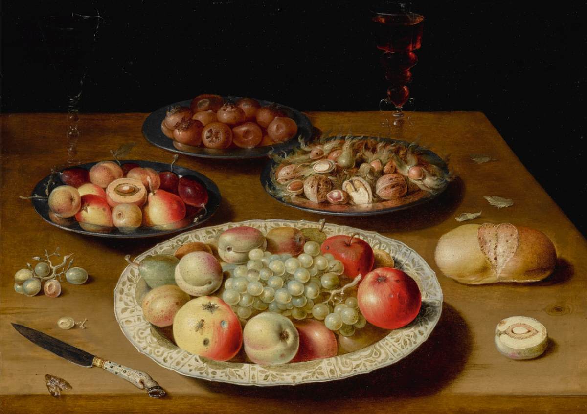Bodegón op een eenvoudige houten tafel