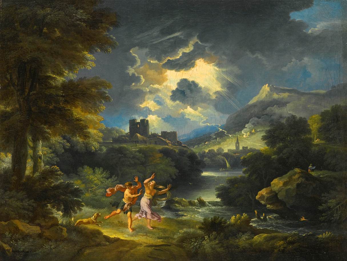 Paysage avec des chiffres dans une tempête