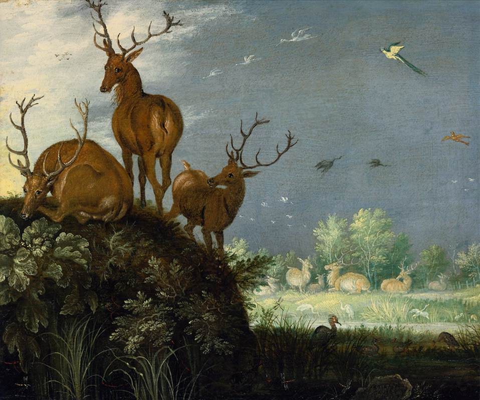 Drei Hirsche in einer Landschaft