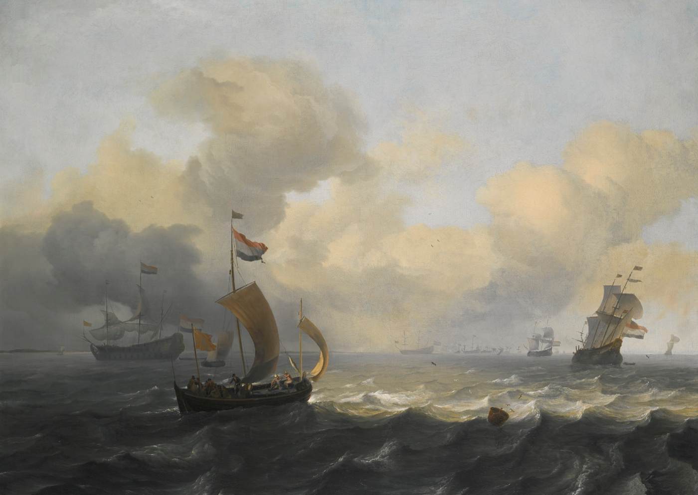 Néerlandais des navires sur une côte un jour venteux