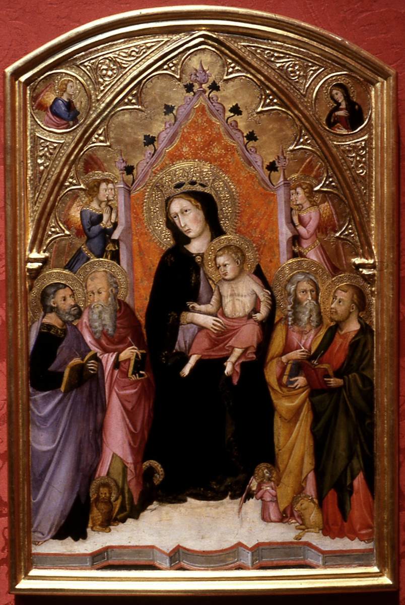 La vierge et l'enfant avec les quatre évangélistes