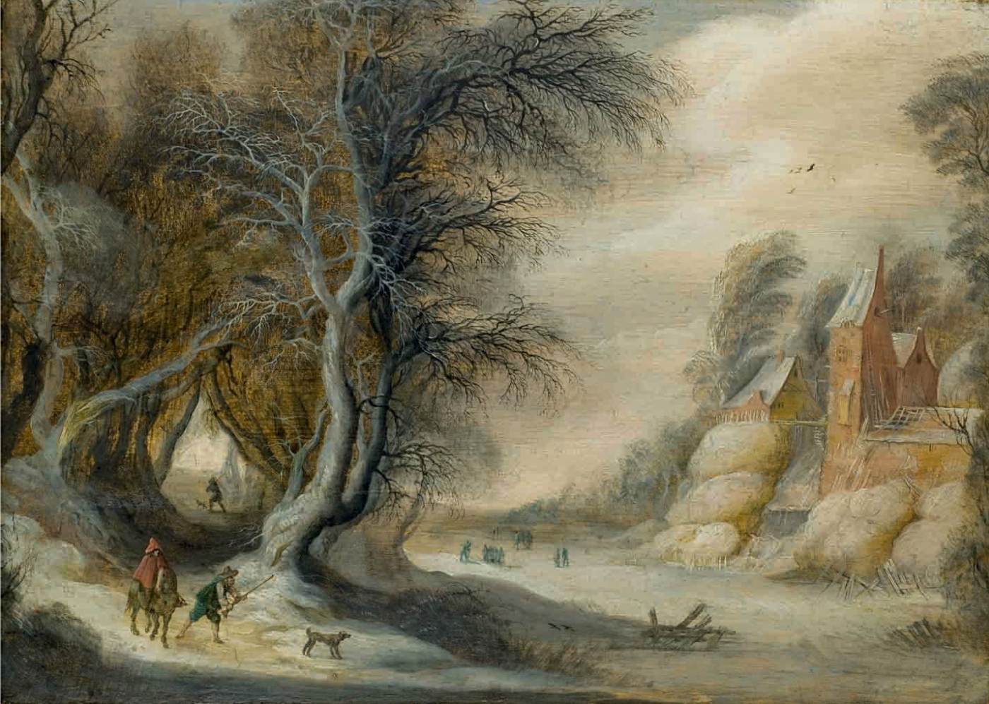 Chasseurs dans un paysage d'hiver