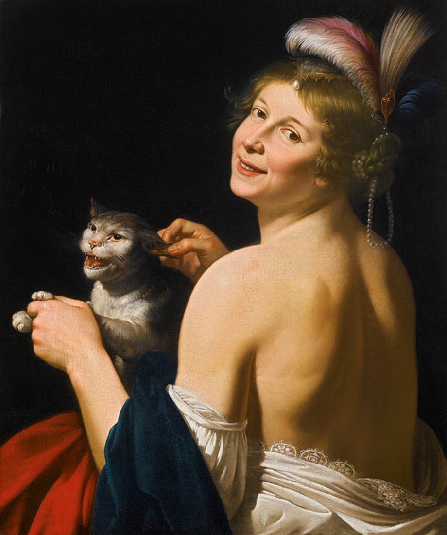 Mulher Jovem Brincando com um Gato