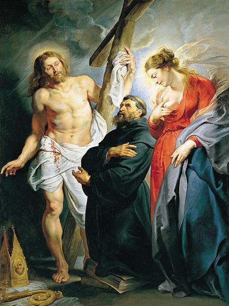 Saint Augustine between Christ and the Virgin