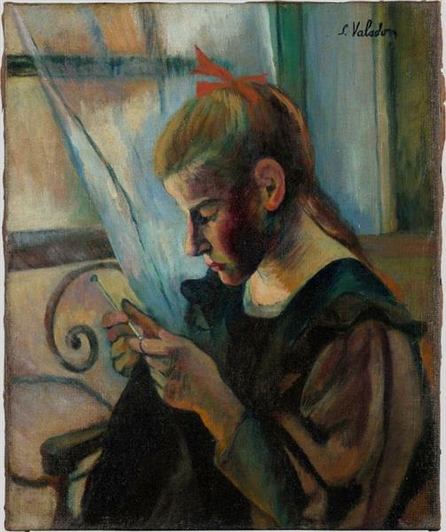 Young girl weaving - 1892