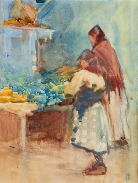 Mother and daughter preparing flowers - 1902