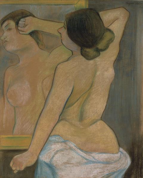 Bare back in front of a mirror - 1904