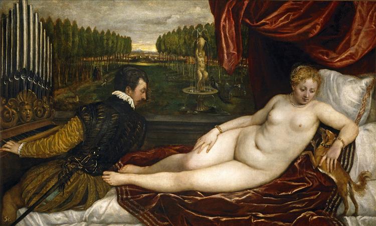 Venus Y Un Organista Y Un Perrito - 1550