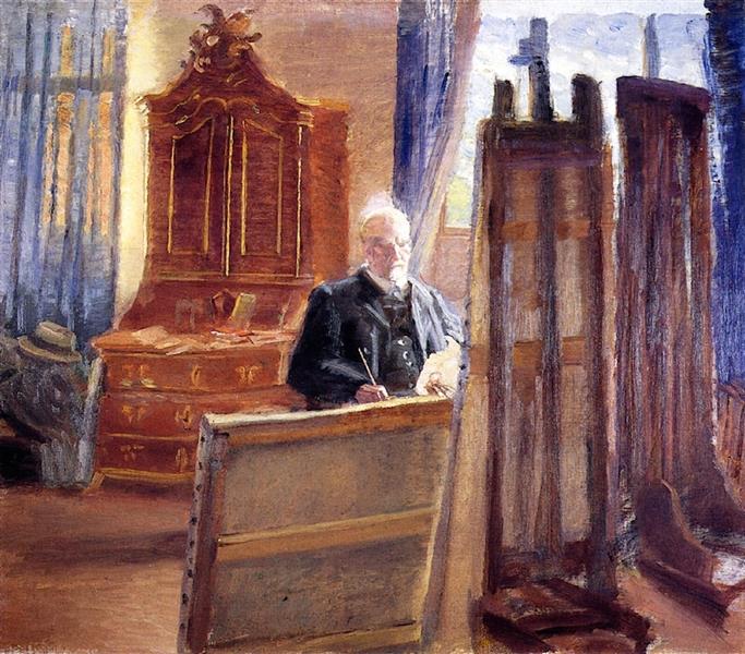 Michael Anchor painting in his study - 1929